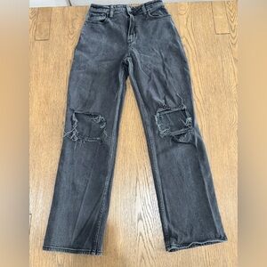Hollister Ultra High Rise Dad Jeans Black Distressed W26 Straight Leg 885510238